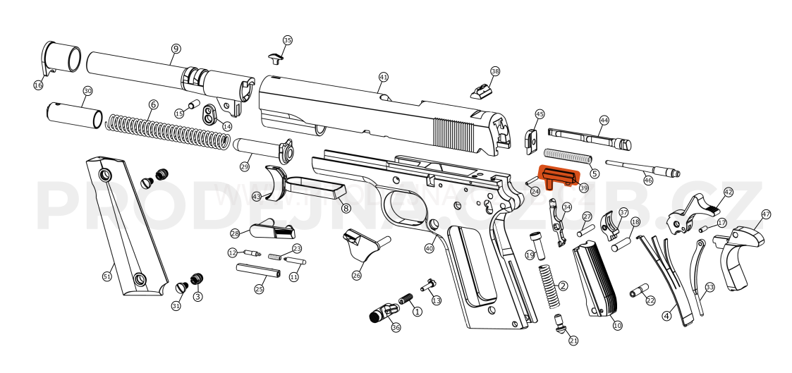 Vyhazovač pro Colt 1911 Commander .45ACP nerezový díl č.39