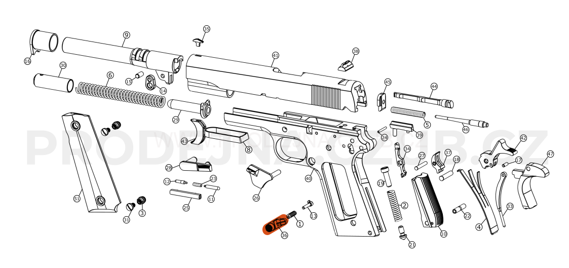 Zádržka zásobníku pro Colt 1911 díl č.36