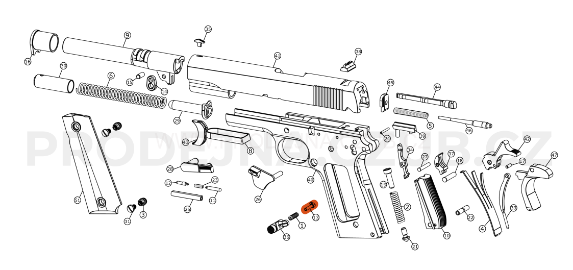 Pojistka zádržky zásobníku pro Colt 1911 díl č.13