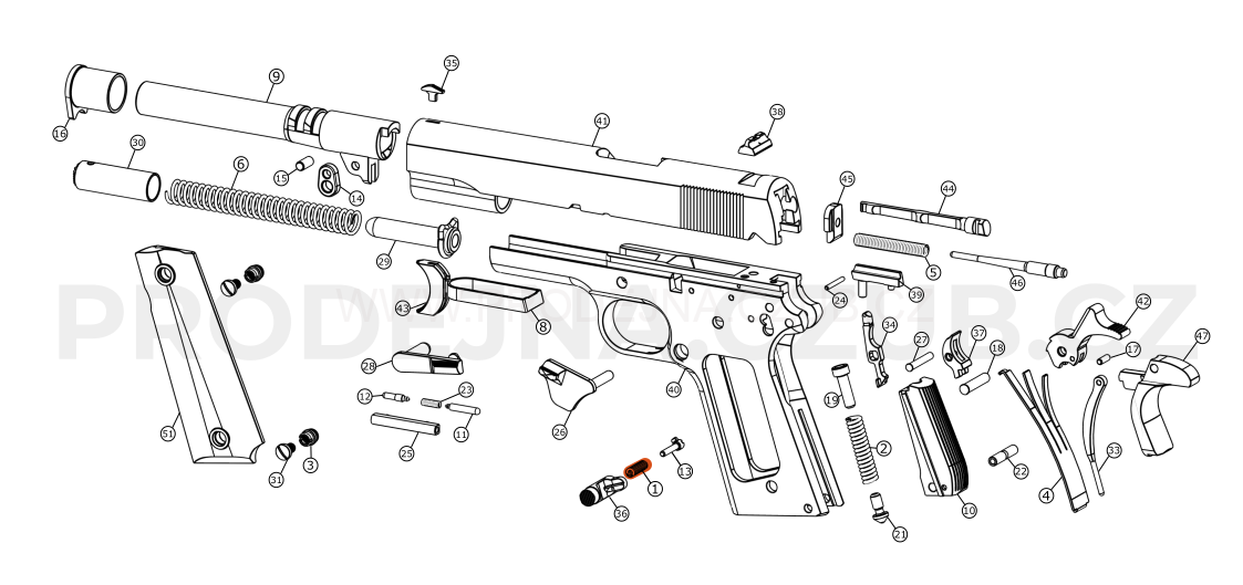Pružina záchytu zásobníku pro Colt 1911 díl č.1