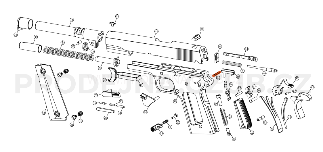 Čep vyhazovače Colt 1911 díl č.24