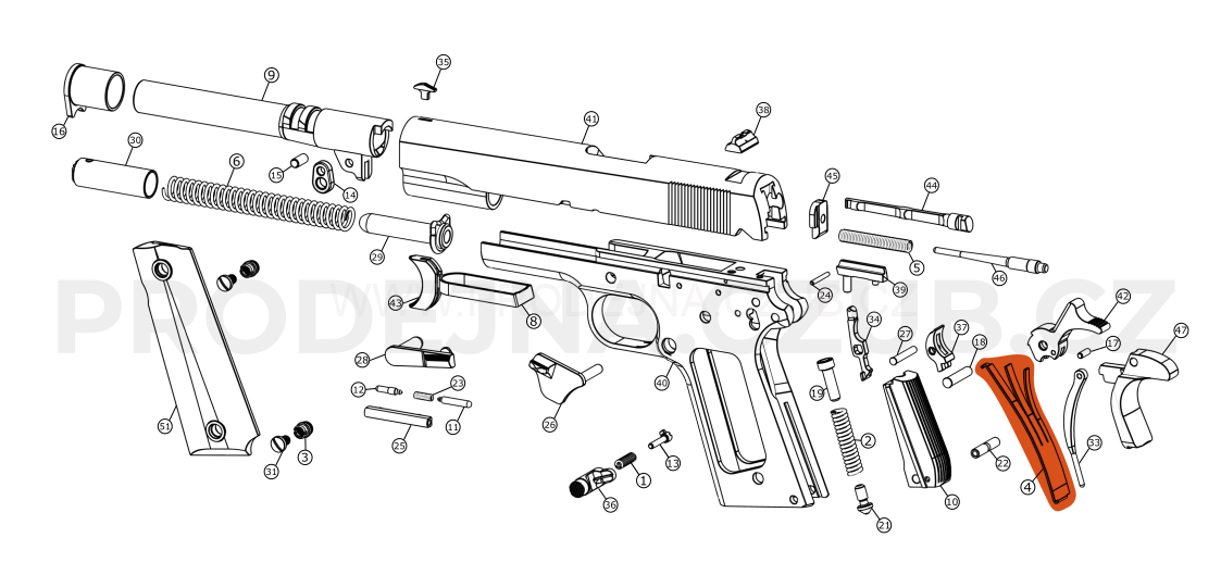 Pružina záchytu kohoutu pro Colt 1911 díl č.4