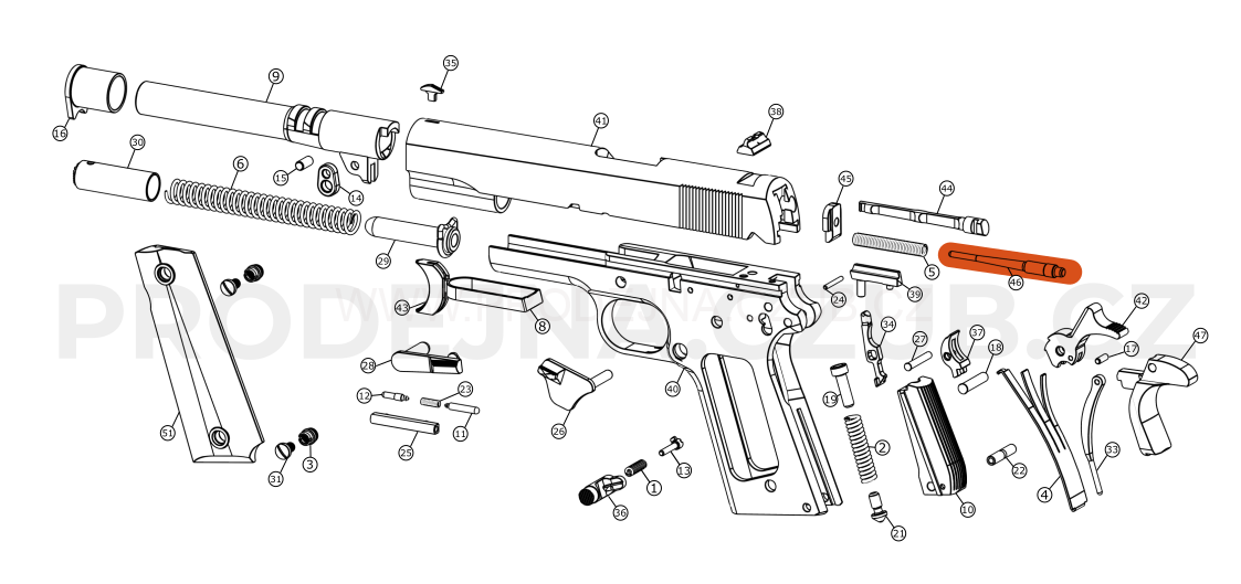 Titanový zápalník pro Colt 1911 Government serie 70 .45ACP díl č.46