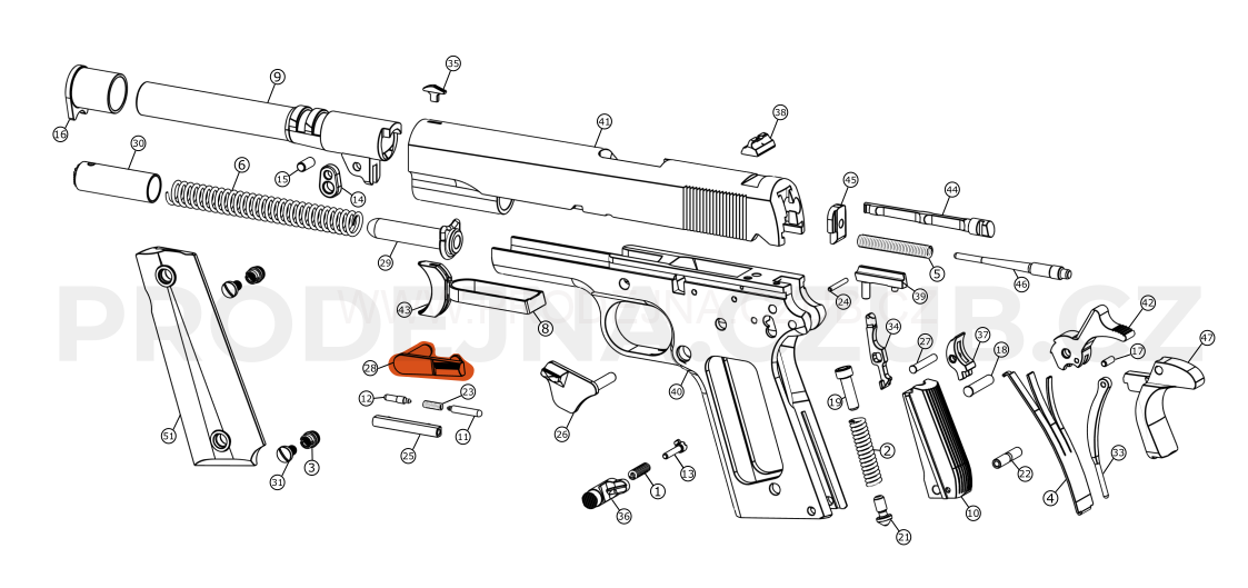 Záchyt závěru pro Colt 1911 nerezový díl č.28