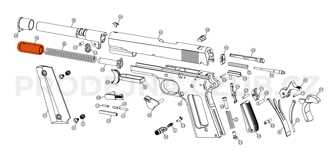 Zátka vratné pružiny pro Colt 1911 Government díl č.30