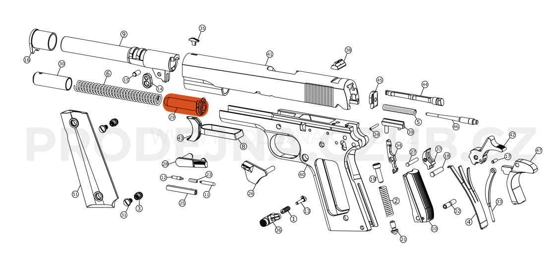Vedení vratné pružiny pro Colt 1911 Government díl č.29